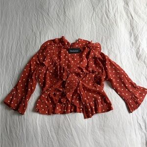 Realisation Par Women's Red Polka Dot Ruffle Top